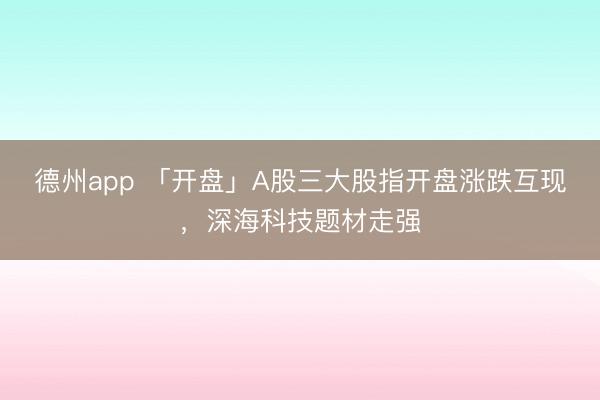 德州app 「开盘」A股三大股指开盘涨跌互现,深海科技题材走强