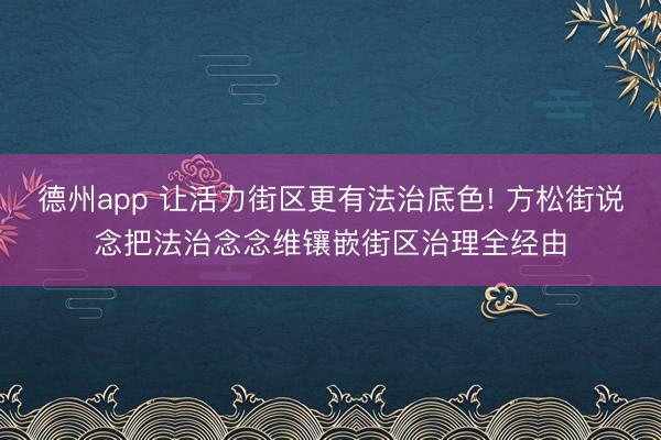 德州app 让活力街区更有法治底色! 方松街说念把法治念念维镶嵌街区治理全经由