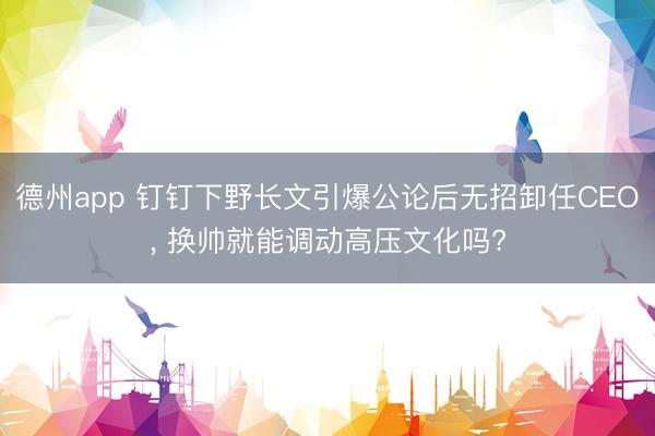 德州app 钉钉下野长文引爆公论后无招卸任CEO， 换帅就能调动高压文化吗?